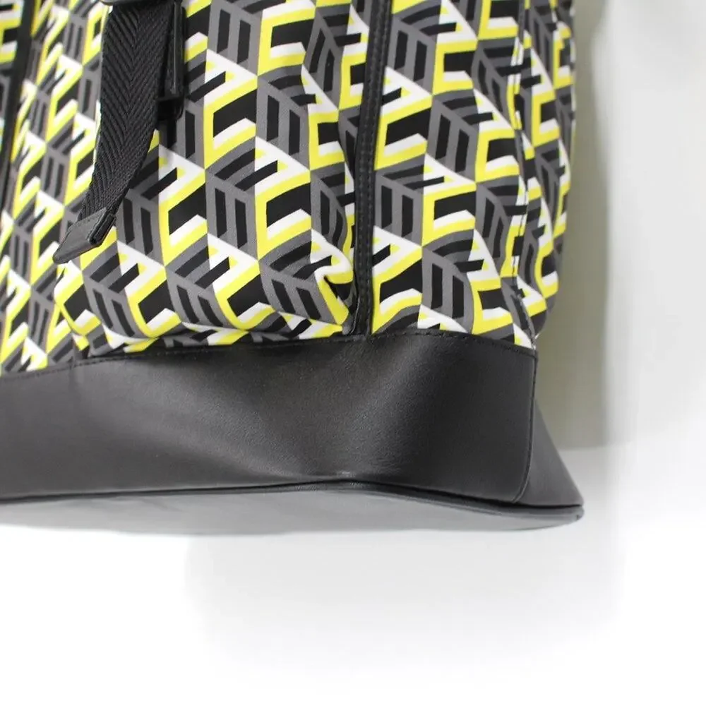 MCM Large Cubic Tote Bag Yellow Monogram Black Leather Trim Shoulder Crossbody